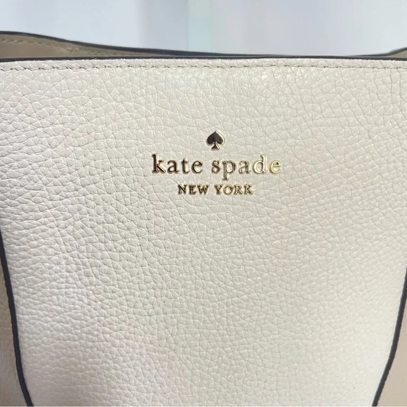Kate Spade New York Lena Tan White Leather Colorblock Bucket Bag - Picture 5 of 13